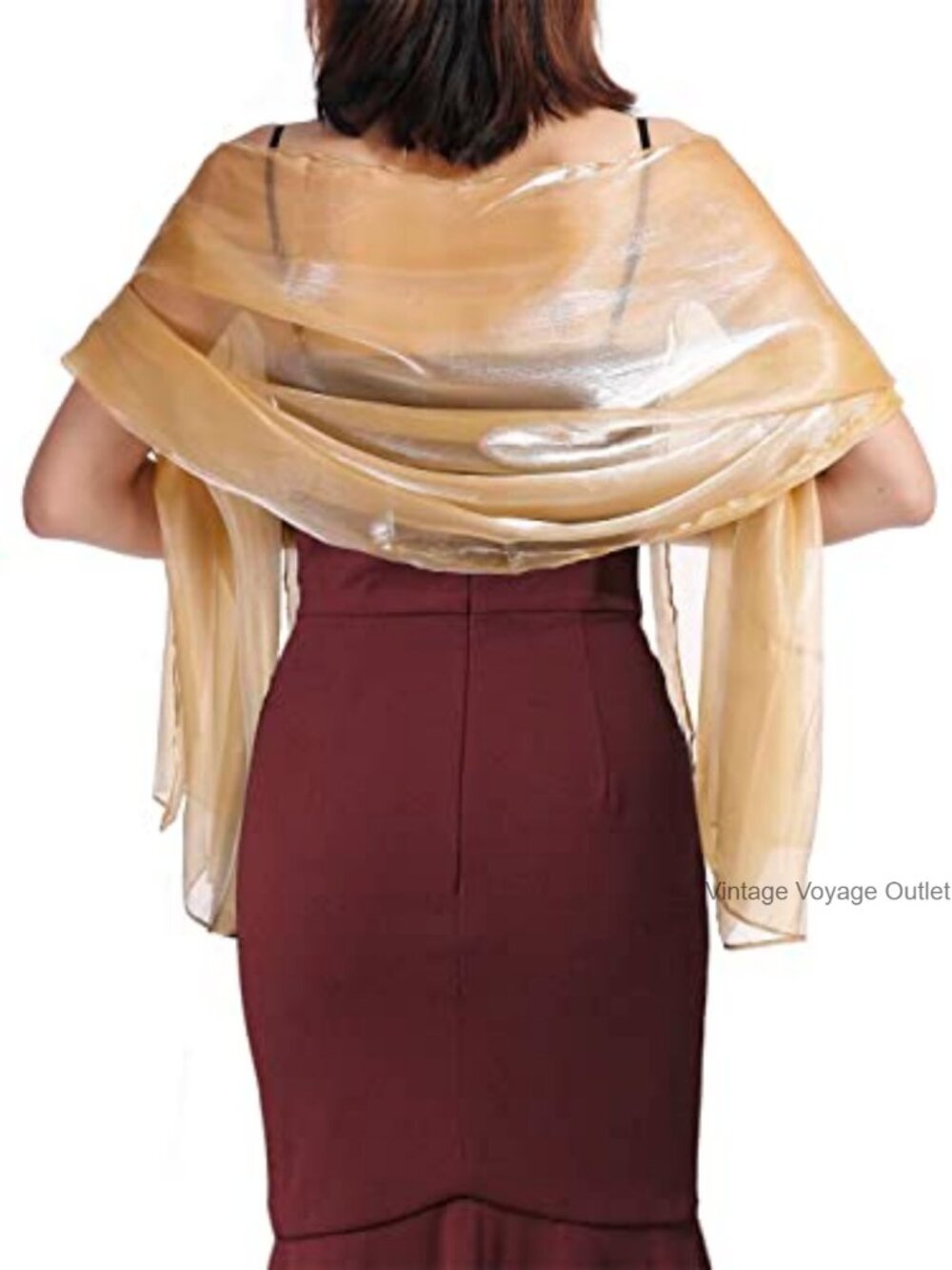 Sheer Metallic Shawl Wrap for Evening Dresses
